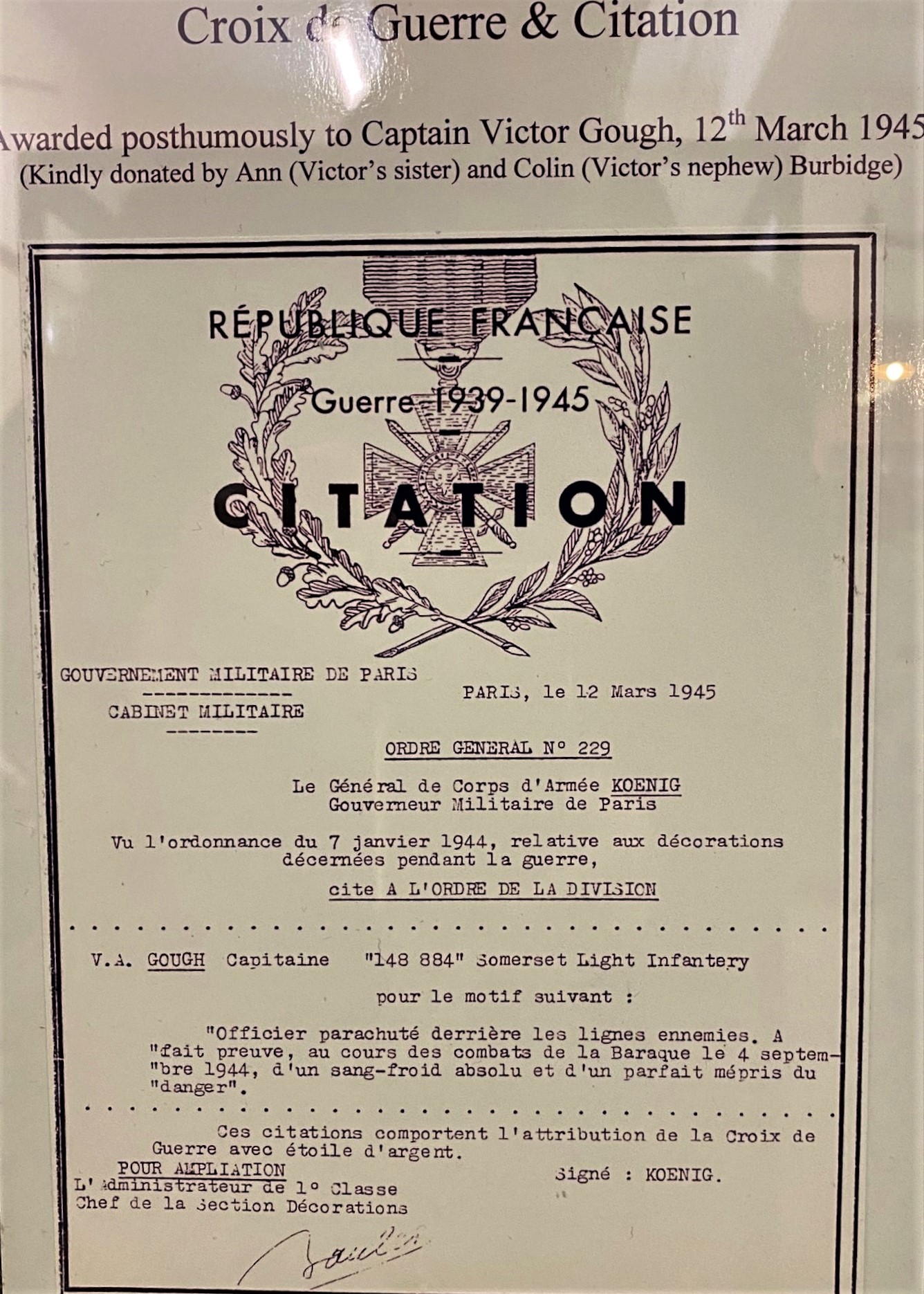 Gough Croix de Guerre citation