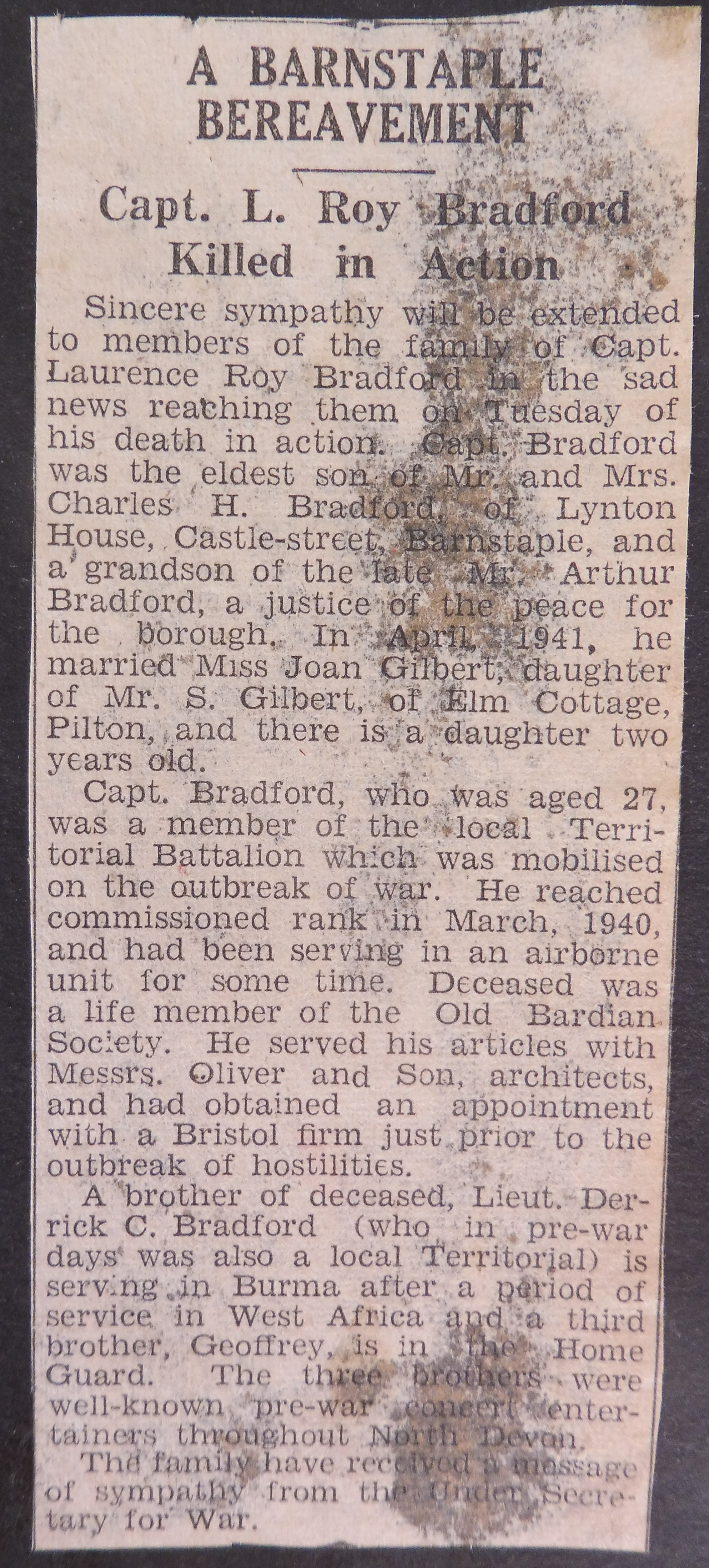 Roy Bradford Obituary