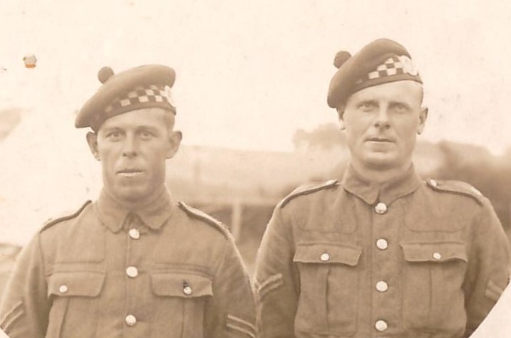 Sergeant Hector MacRury (right) as a Lovat Scout before the war, John MacMillan (left) 
