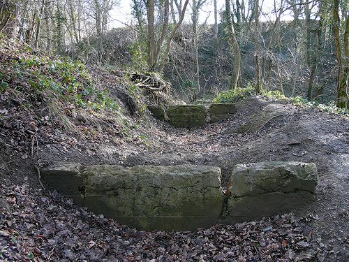 Remaining end walls. Entrance foreground, bolt hole distant.