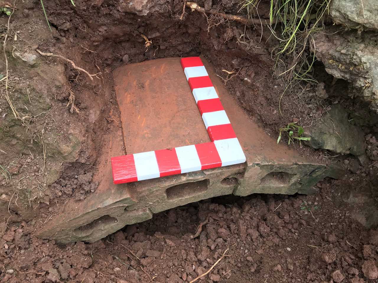 Nether Stowey OB escape tunnel exit cleaned up - unusual tiles