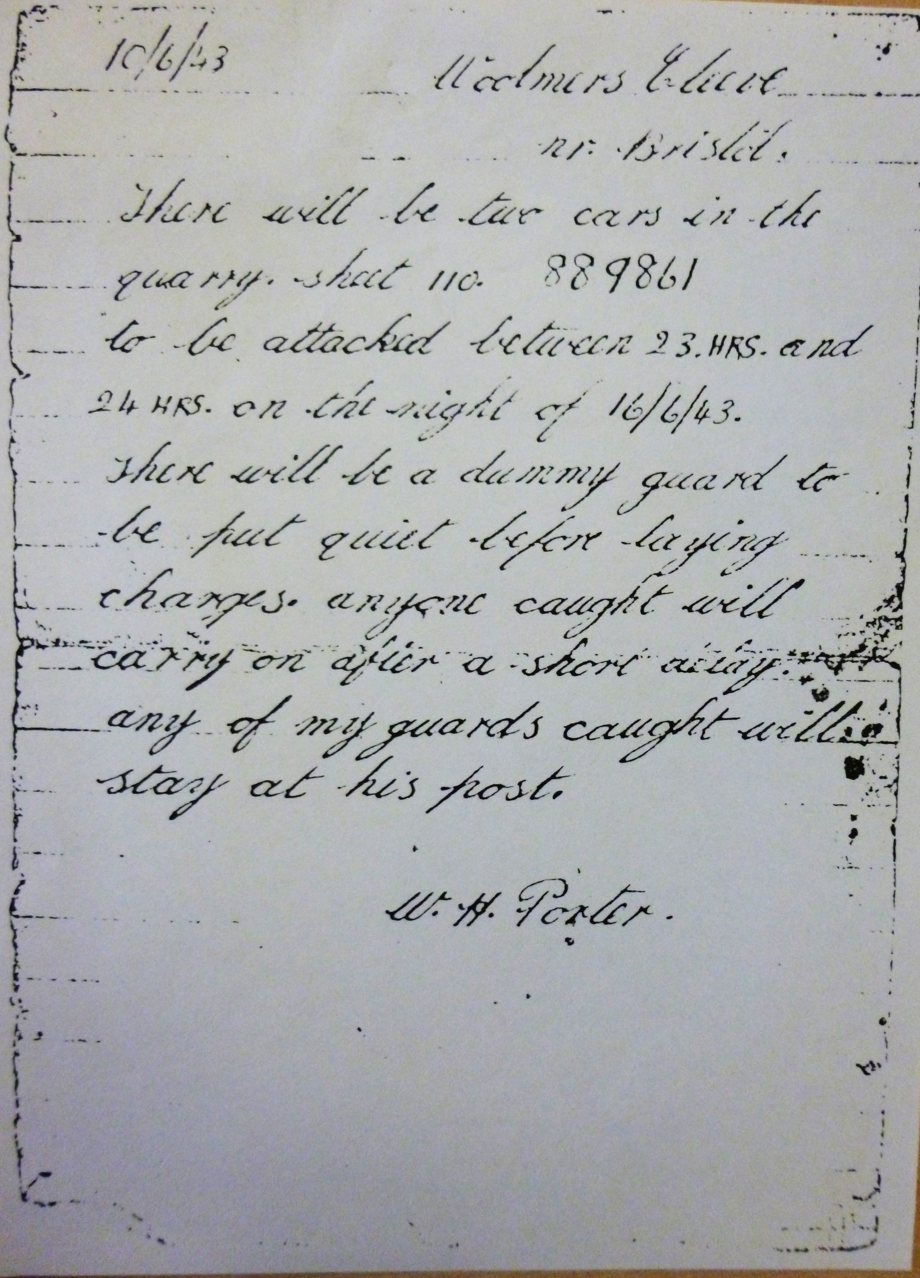 Sgt William Porter training letter