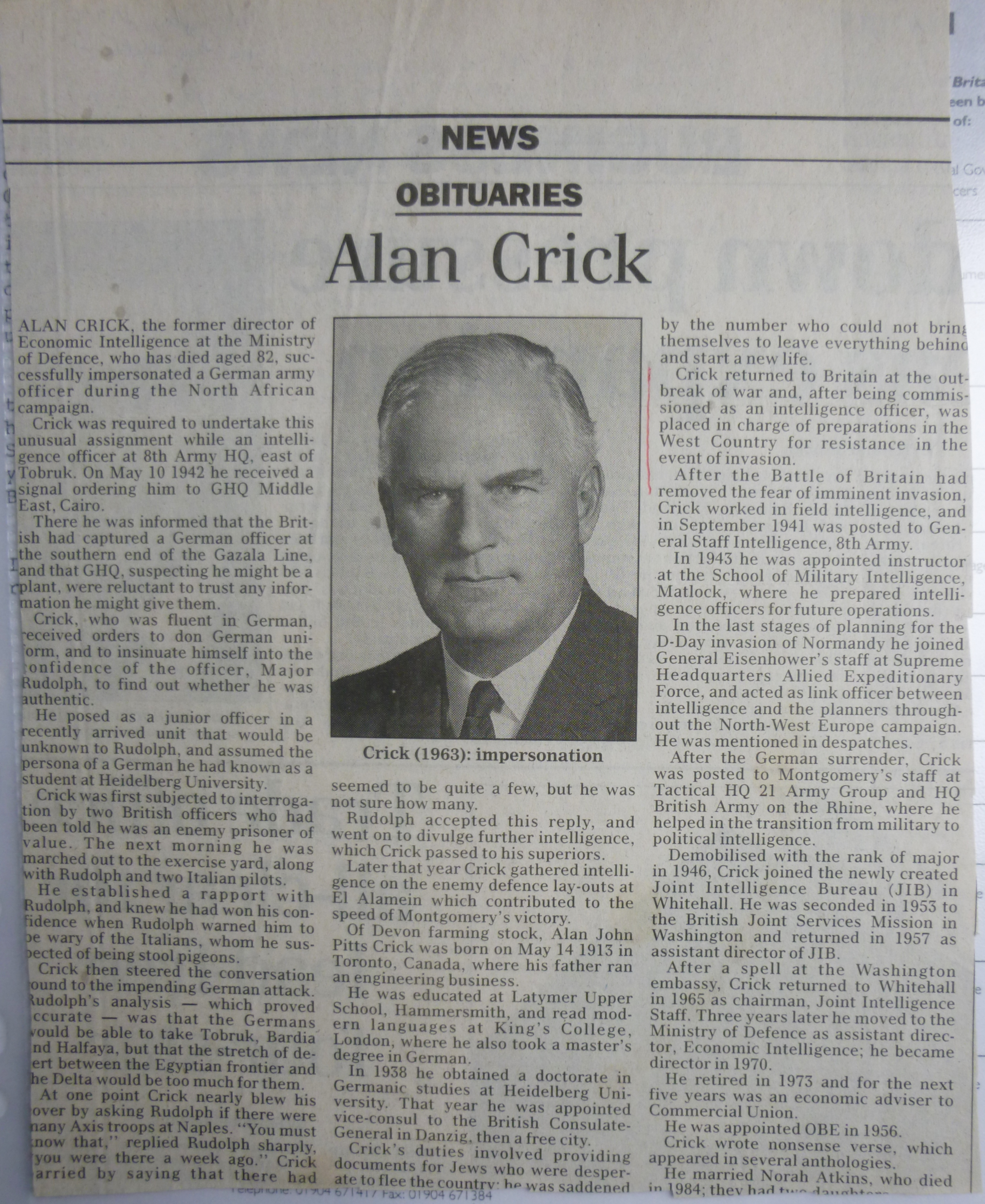 Crick Alan Obit Telegraph 1995