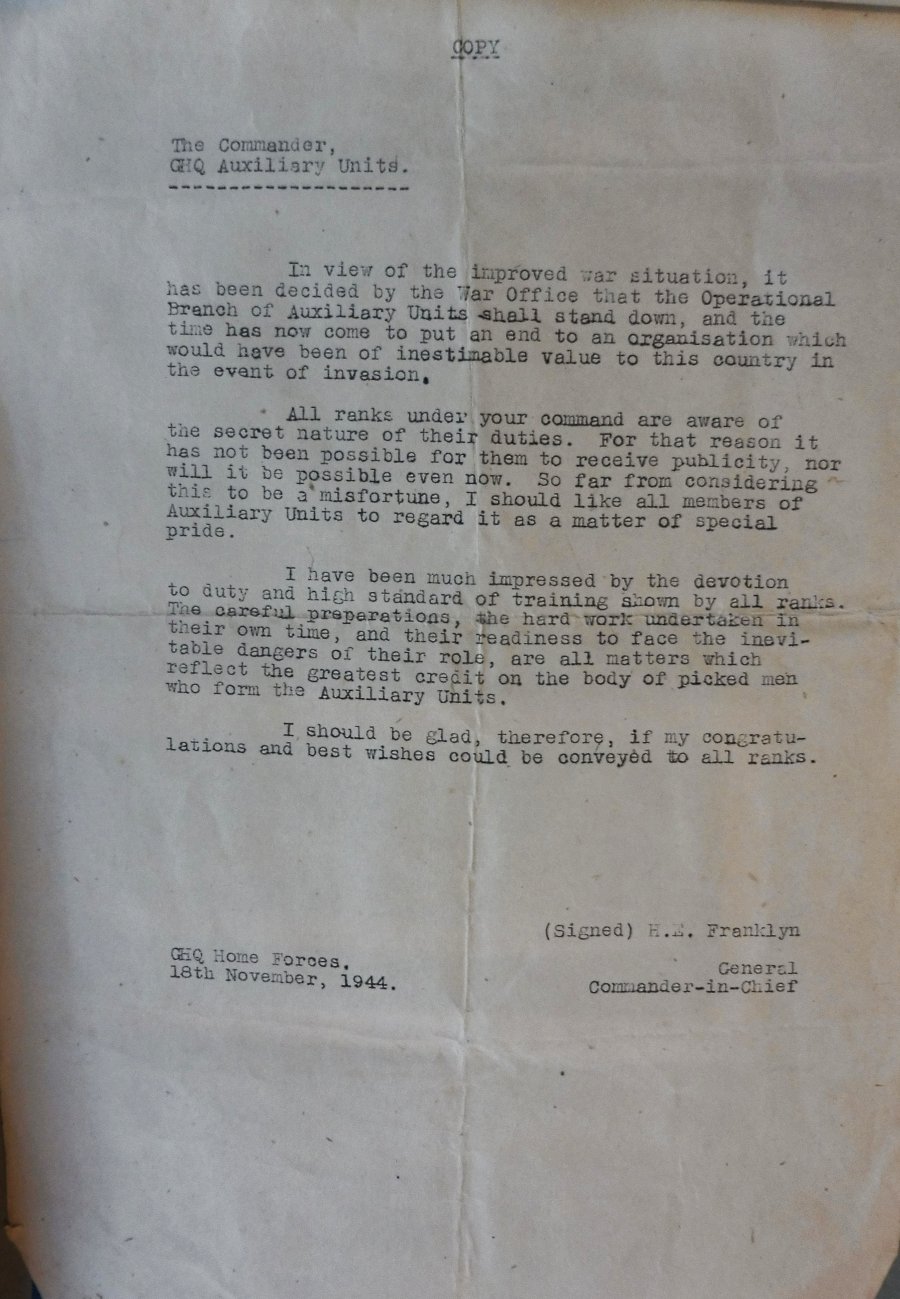 John Sealy stand down letter from General Franklyn