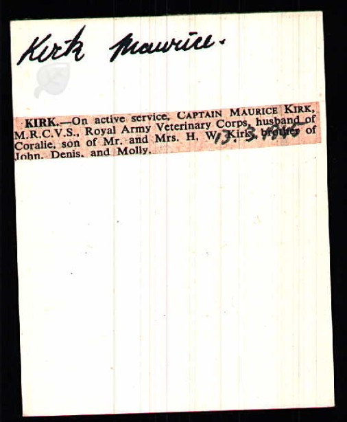 Maurice Kirk service card