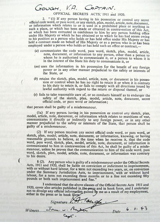 Victor Albert Gough’s Official Secrect Act form