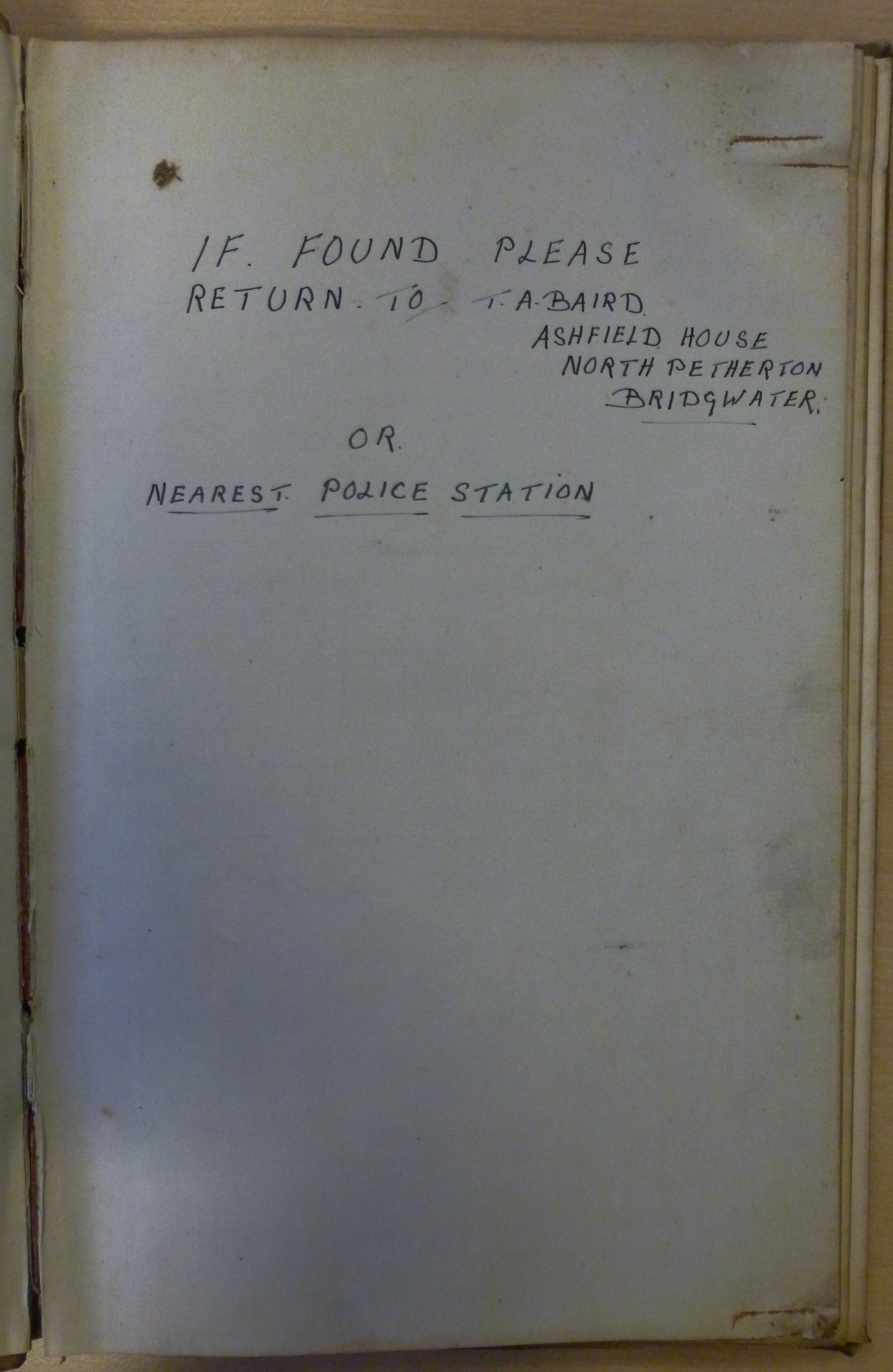 Baird notebook inner cover (SHC ref DD\SLI/13/15)