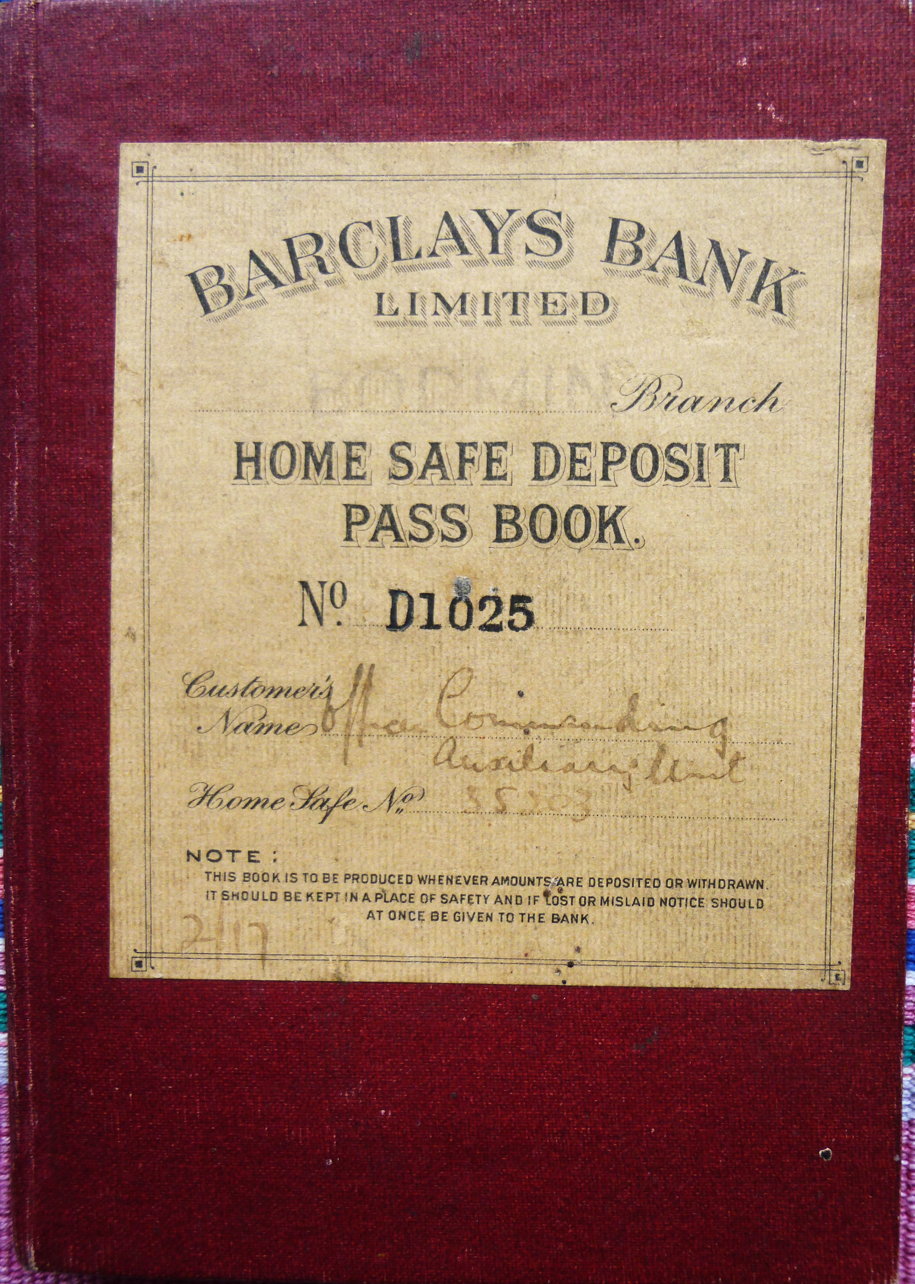 John Dingley bank book