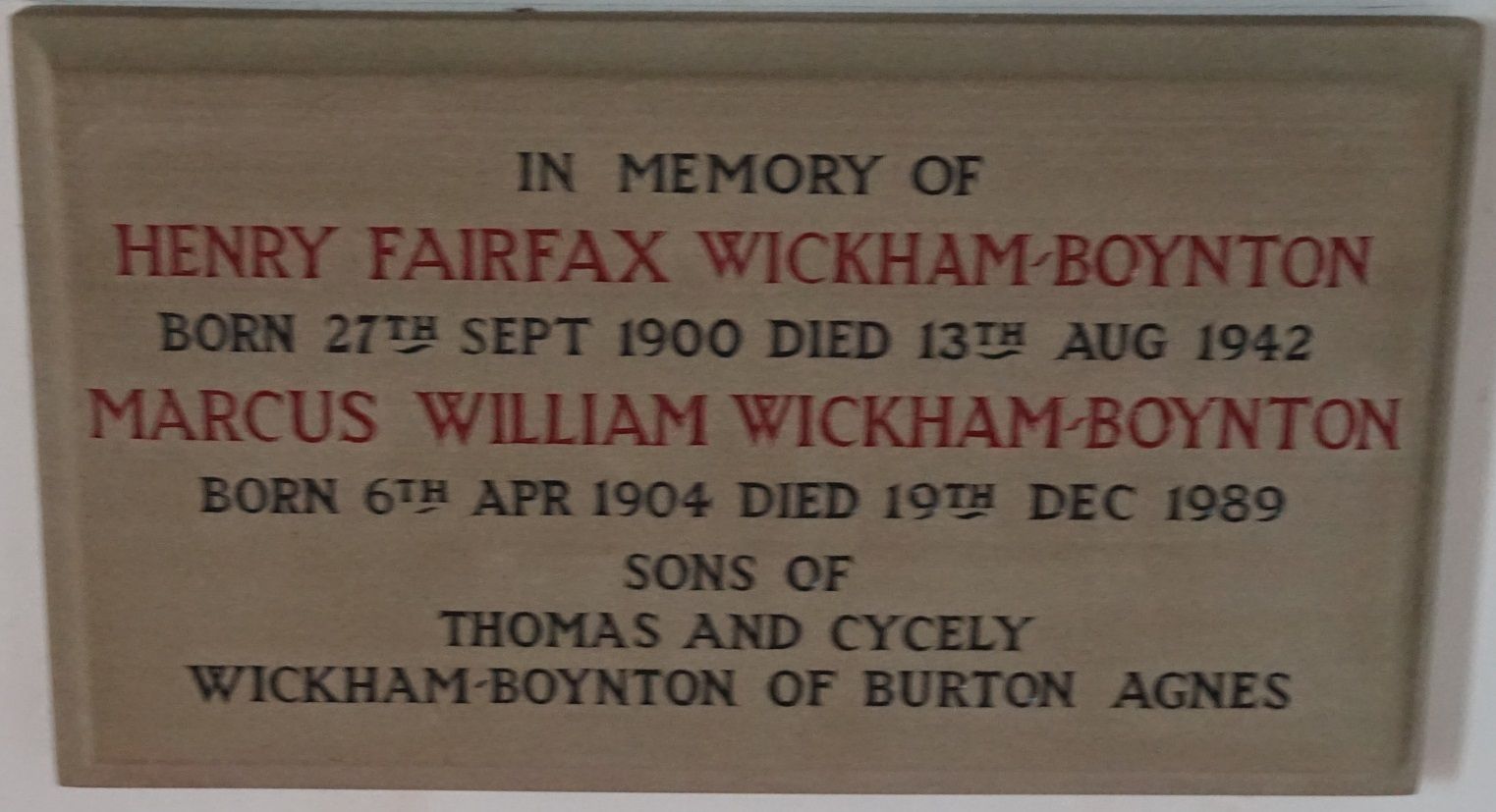 Marcus Wickham-Boyton memorial
