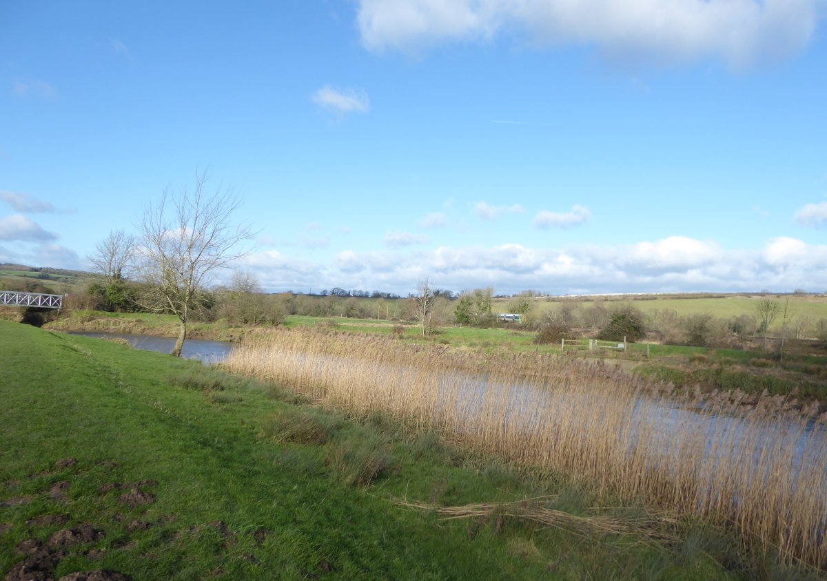 View across the Arun from South Stoke with the rail line and train visible